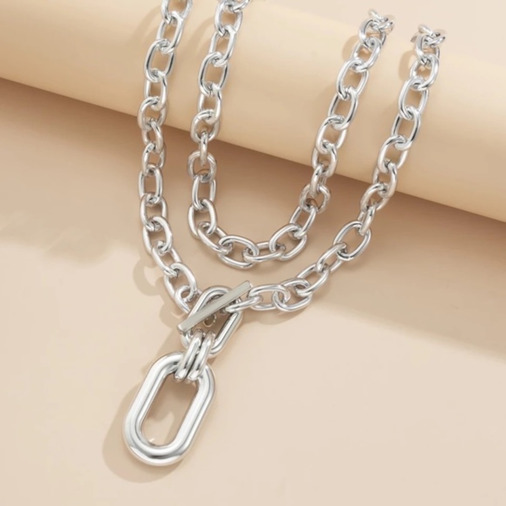 Zara Set Gold Double Interlock Oval Circle Link Chain Necklace NEW - Picture 8 of 16